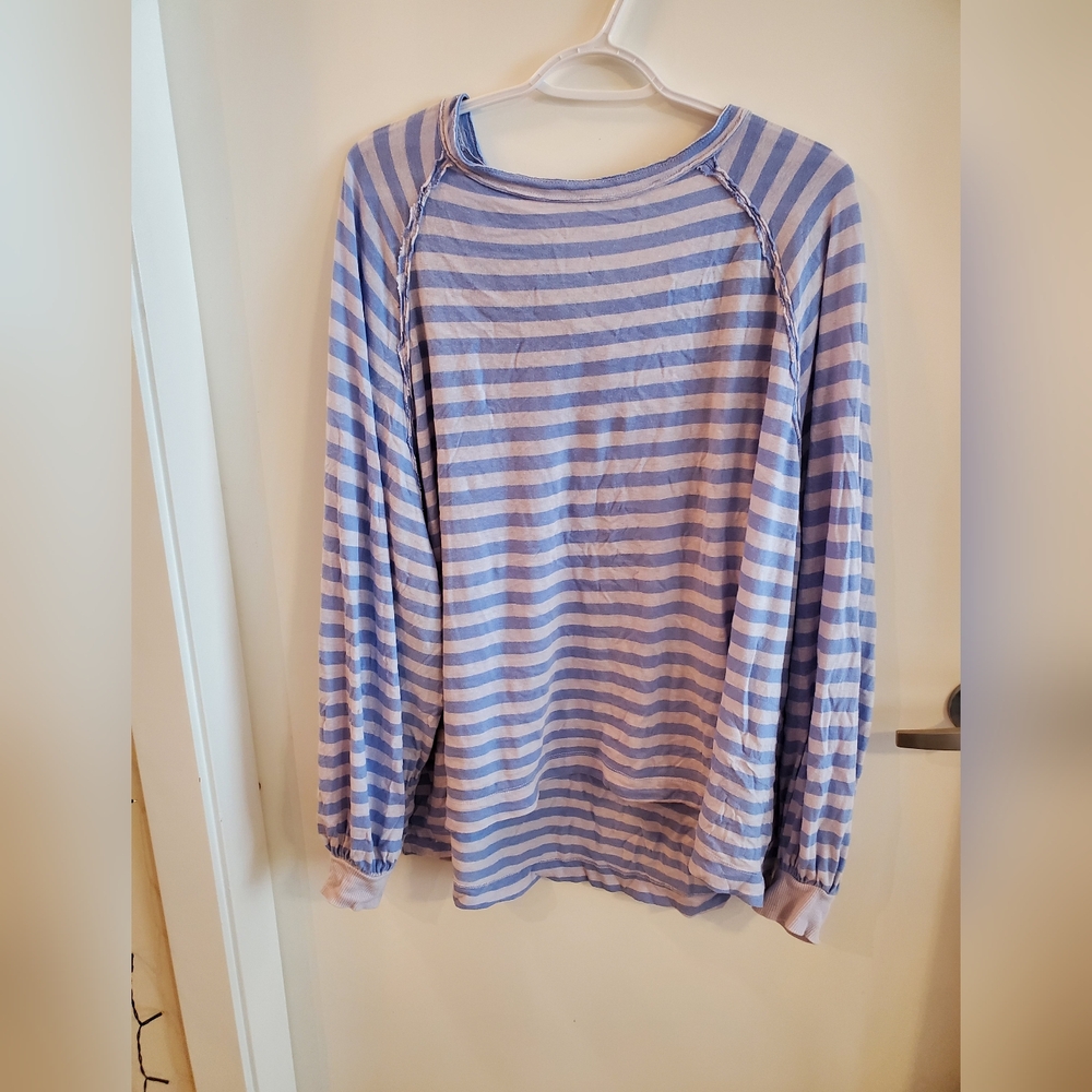 Free People Blue and Lavendar Striped Long Sleeve Shirt